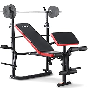 ISE Panca Multifunzione Palestra Casa Pieghevole, Multifunzione Regolabile / Supporto Bilanciere, Panca Reclinabile Piana Leg Extension / Leg Curl / Addominali