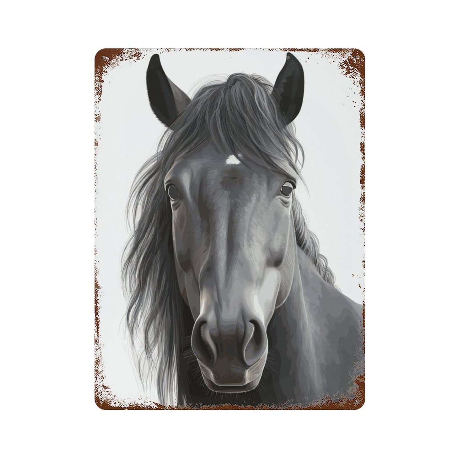 Retro Metal Sign with Horse Portrait Design 15.7"x11.8", for Living Room, Hallway And Home Decor, Farmhouse Wall Decor