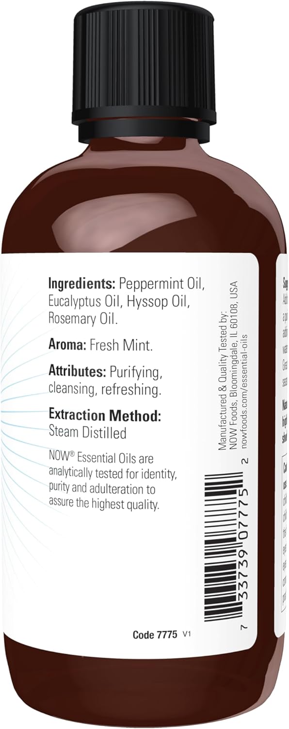 NOW Essential Oils, Clear the Air Oil Blend, Purifying Aromatherapy Scent, Blend of Pure Essential Oils, Steam Distilled, Vegan, Child Resistant Cap, 4-Ounce