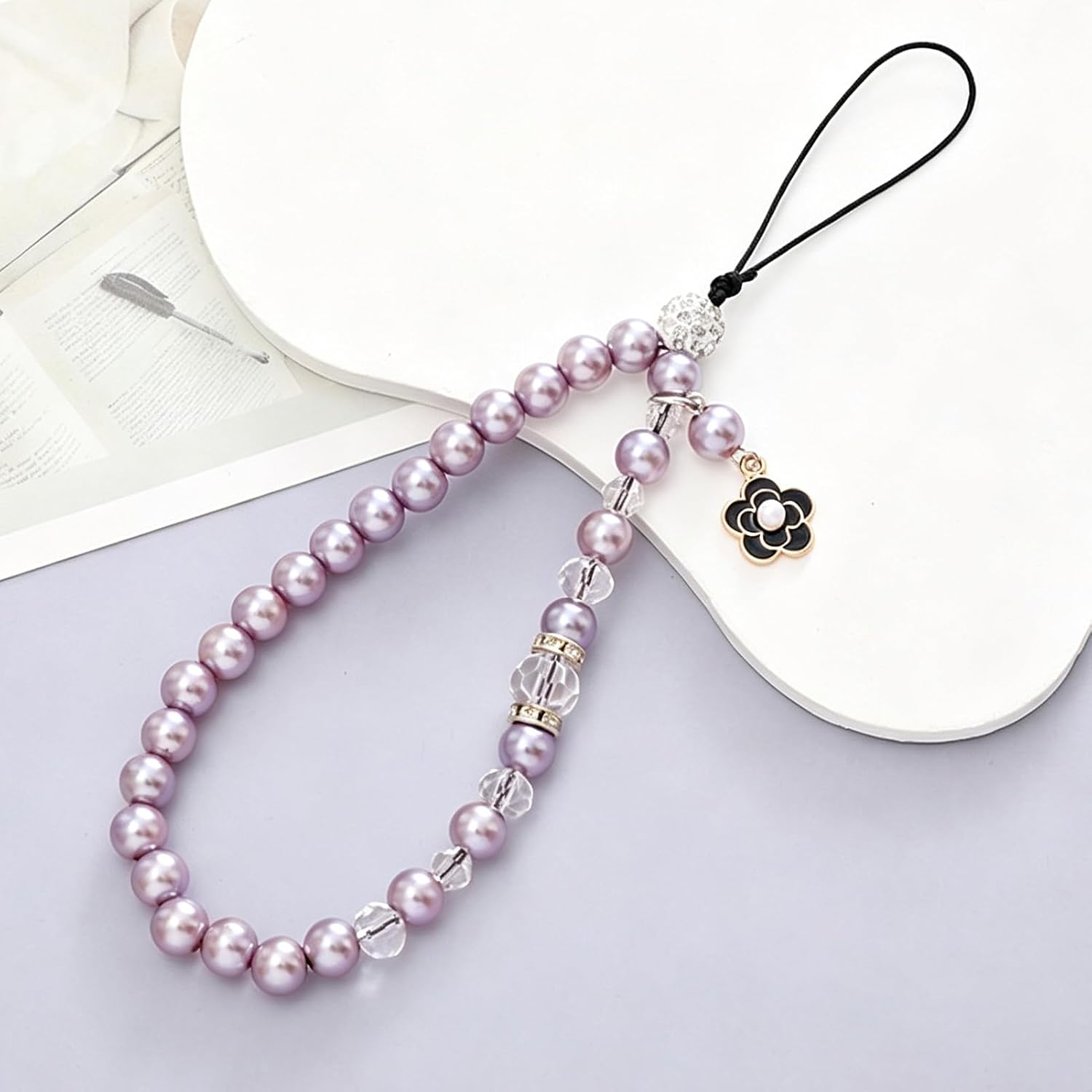 Sumgsn 4 PCS Pearl Phone Charm, Beaded Wrist Straps with 4 Phone Tabs image 5