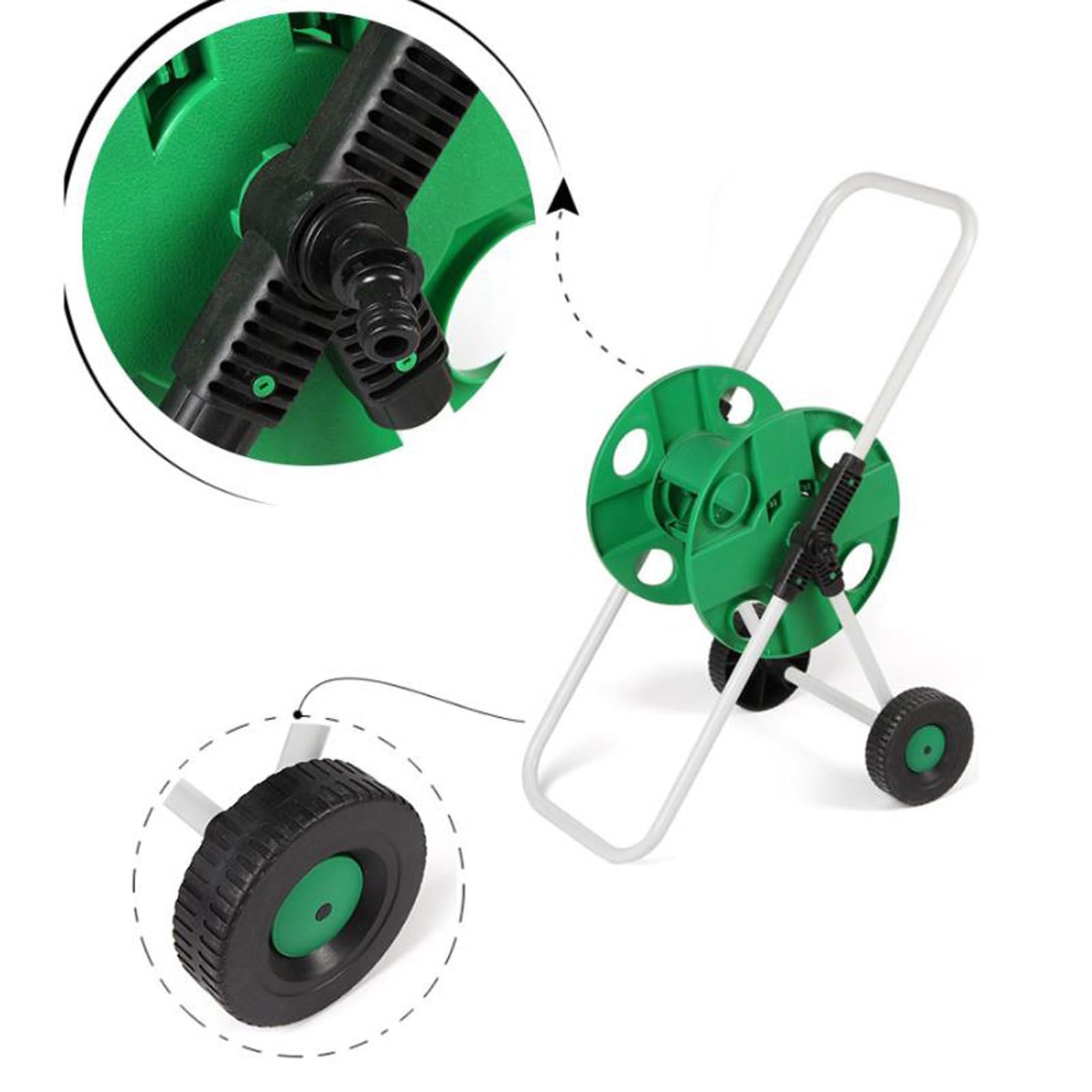 Soporte para manguera de agua resistente, carrito para carrete de manguera de jardín con guía de manguera integrada, soporte móvil con ruedas, capacidad para manguera de 50 m (164 pies) y 1/2", cons