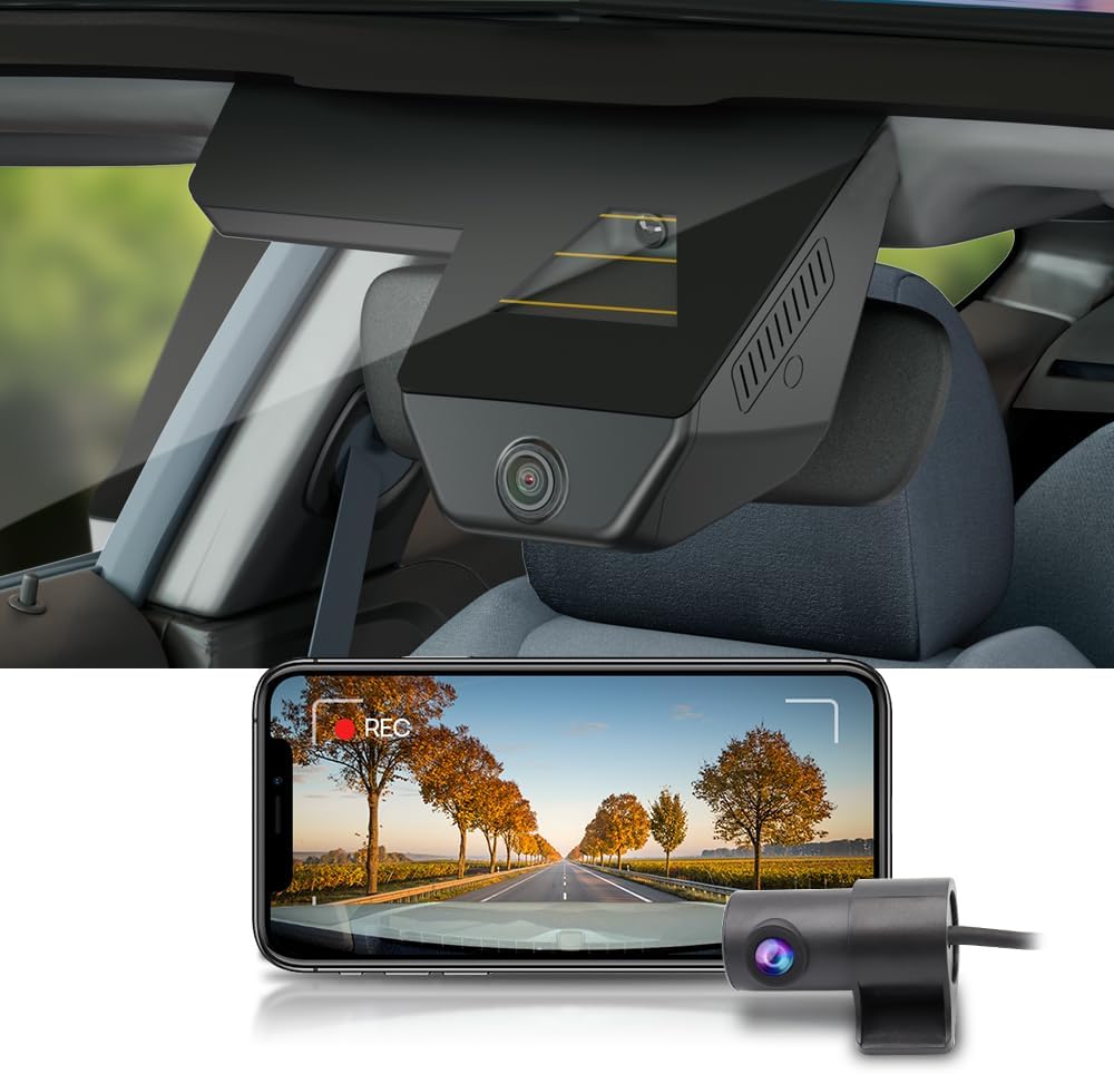 Fitcamx Front 2K+Rear 1080P Dash Cam Adapts for Ford Bronco 2025-2026 & Bronco Rapor (HD2-D8300), Integrated OEM Look, Dual HD Video, WiFi & APP, Loop Recording, G-Sensor, Easy to Set, 64GB Card