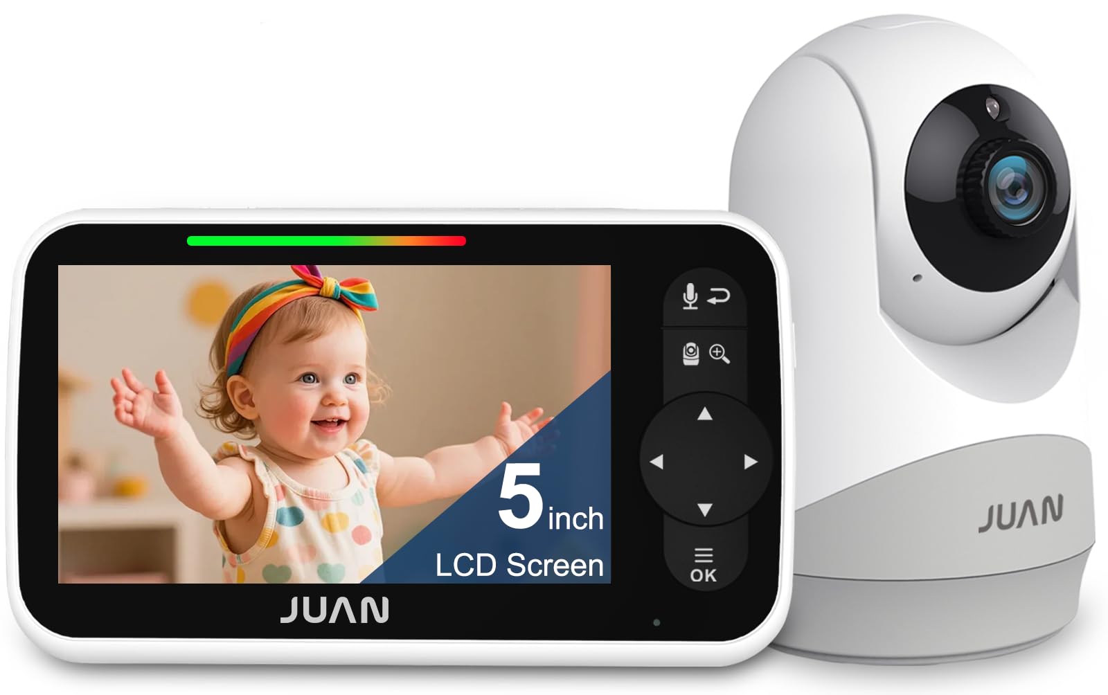 JUAN Video Baby Monitor with 3500mAh Battery (30 Hours) - Baby Monitor Camera No WiFi 5 Inch LCD Display, 1000ft Long Range Baby Monitor for Elderly with Infrared Night Vision, Remote Pan/Tilt/Zoom-image-30