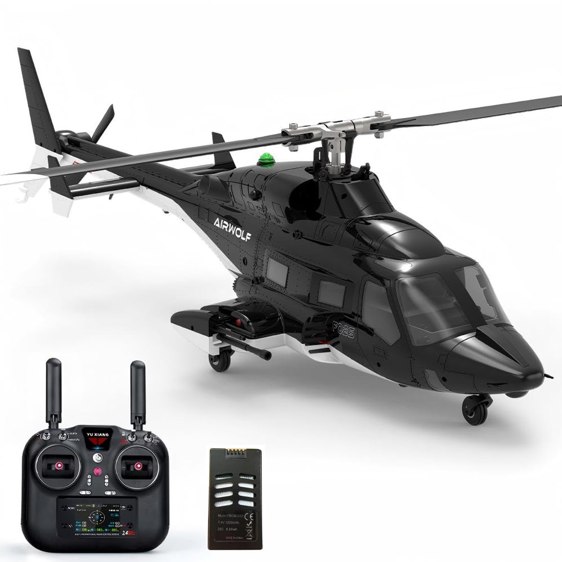 YUXIANG F02S Airwolf RC elicottero per adulti, scala 1/34 2.4G 8CH Flybarless elicottero militare con localizzazione del flusso ottico e posizionamento GPS (1 batteria)