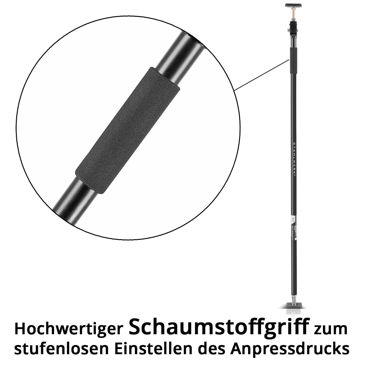 STAHLWERK Montagestütze – 60 kg Tragkraft, leicht ausziehbare Baustütze von 160–290 cm, Trockenbaustütze als praktische Montagehilfe für präzises Positionieren und sicheres Abstützen beim Innenausbau