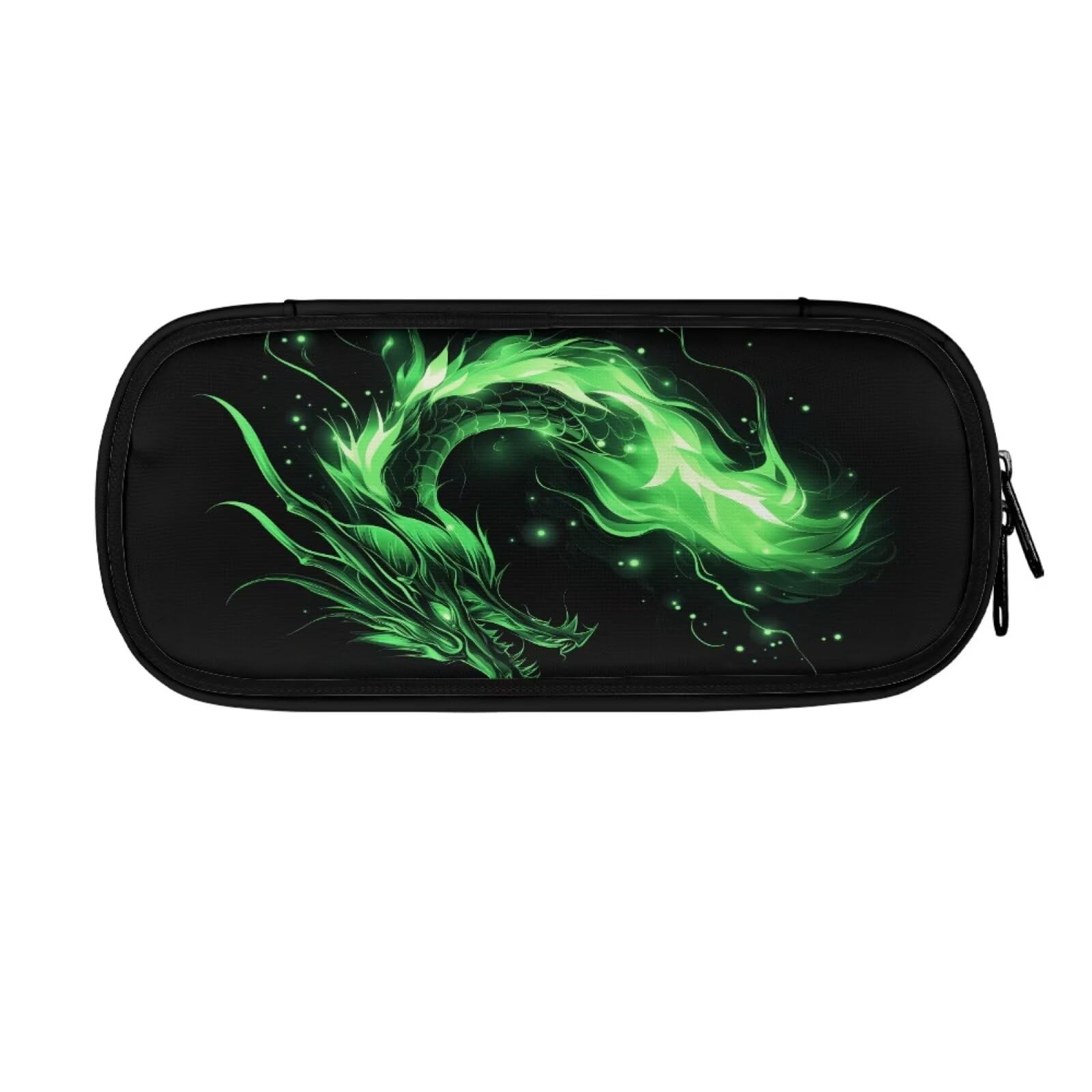 ASQVTIFE Little Boys Pencil Case Dragon School Pencil Box for Kindergarten Elementary Middle Large Green Dragon Pencil Pouch 4-Hole Binder Mesh Zipper Case Pen Bag Pocket Stationary Organizer Bag