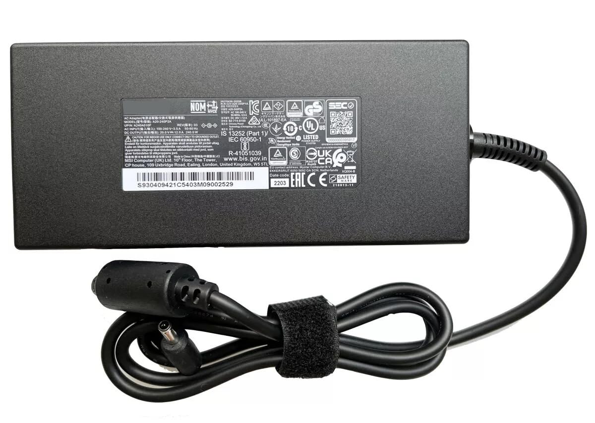 Cargador Adaptador de CA 20V 12A 240W Compatible con MSI Pulse GL66 12UGKV-464 A20-240P2A