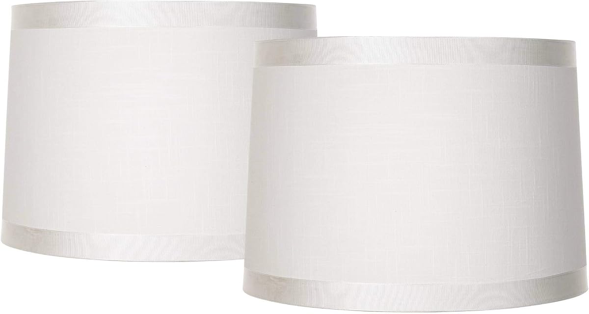 Large White Fabric Set of 2 Drum Lamp Shades