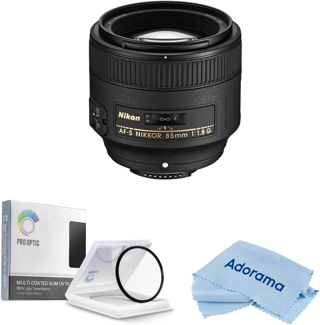 Nikon 85mm f/1.8G FX AF-S NIKKOR Lens, Bundle with Multi Coated UV Slim Filter, Cleaning Cloth, Nikon 1 Year Limited Warranty