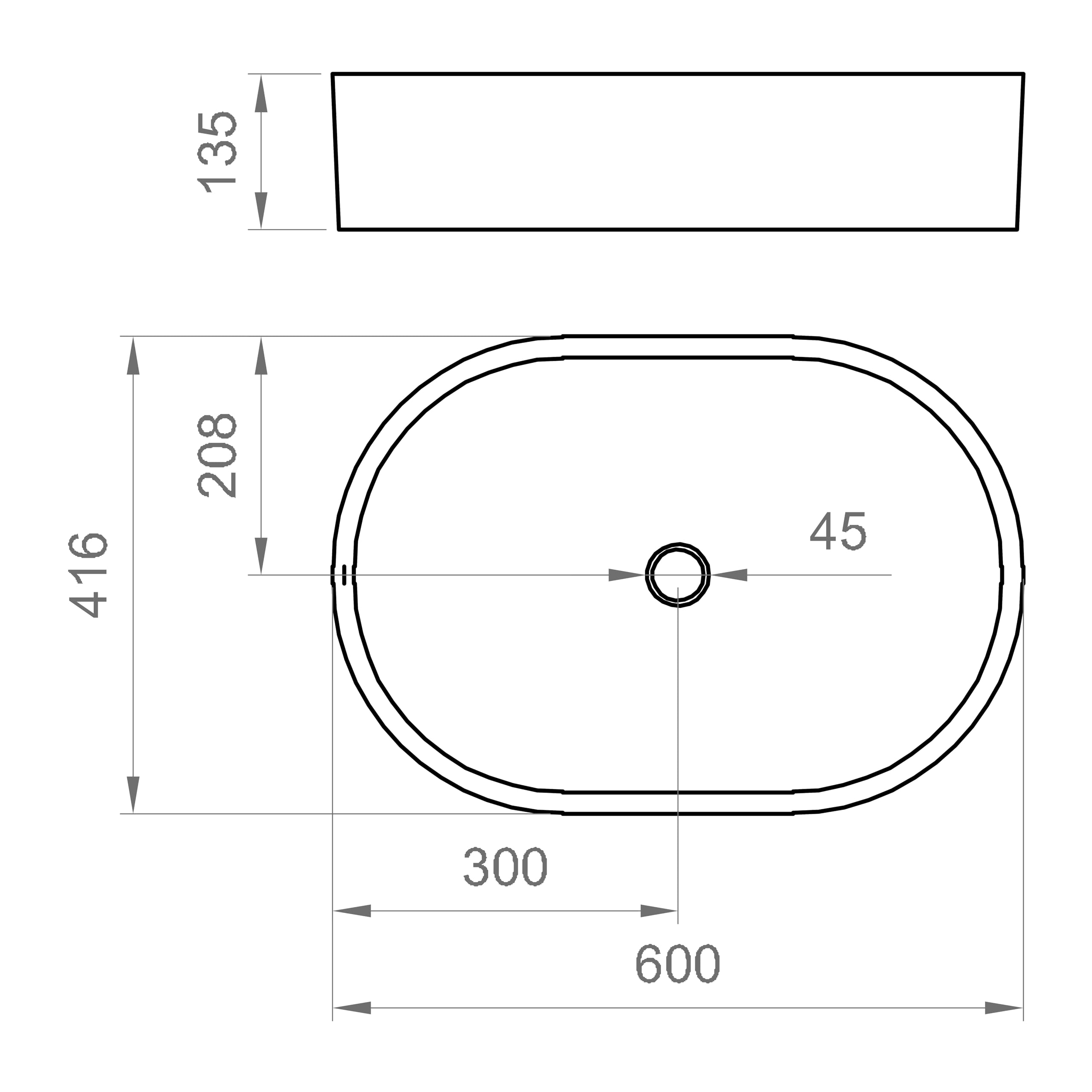 ERCOS Lavabo D'appoggio Ovale In Ceramica, Lavabo Bagno Colore Bianco Lucido , Senza Troppopieno, Dimensioni 600x416 mm