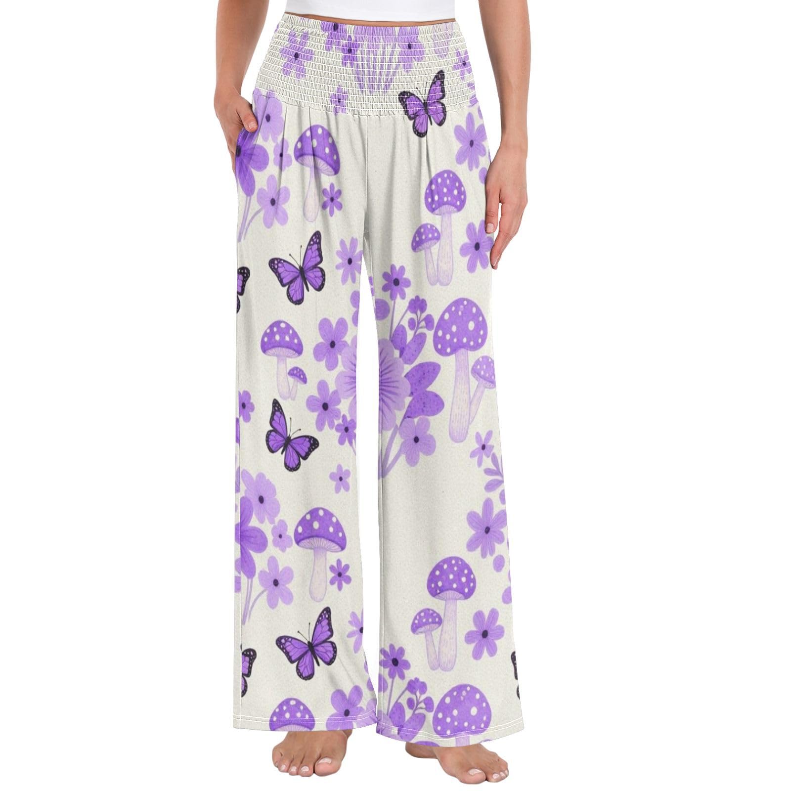 Lilla Butterfly Bloom pantaloni da donna a gamba larga a vita alta vestibilità ampia estate