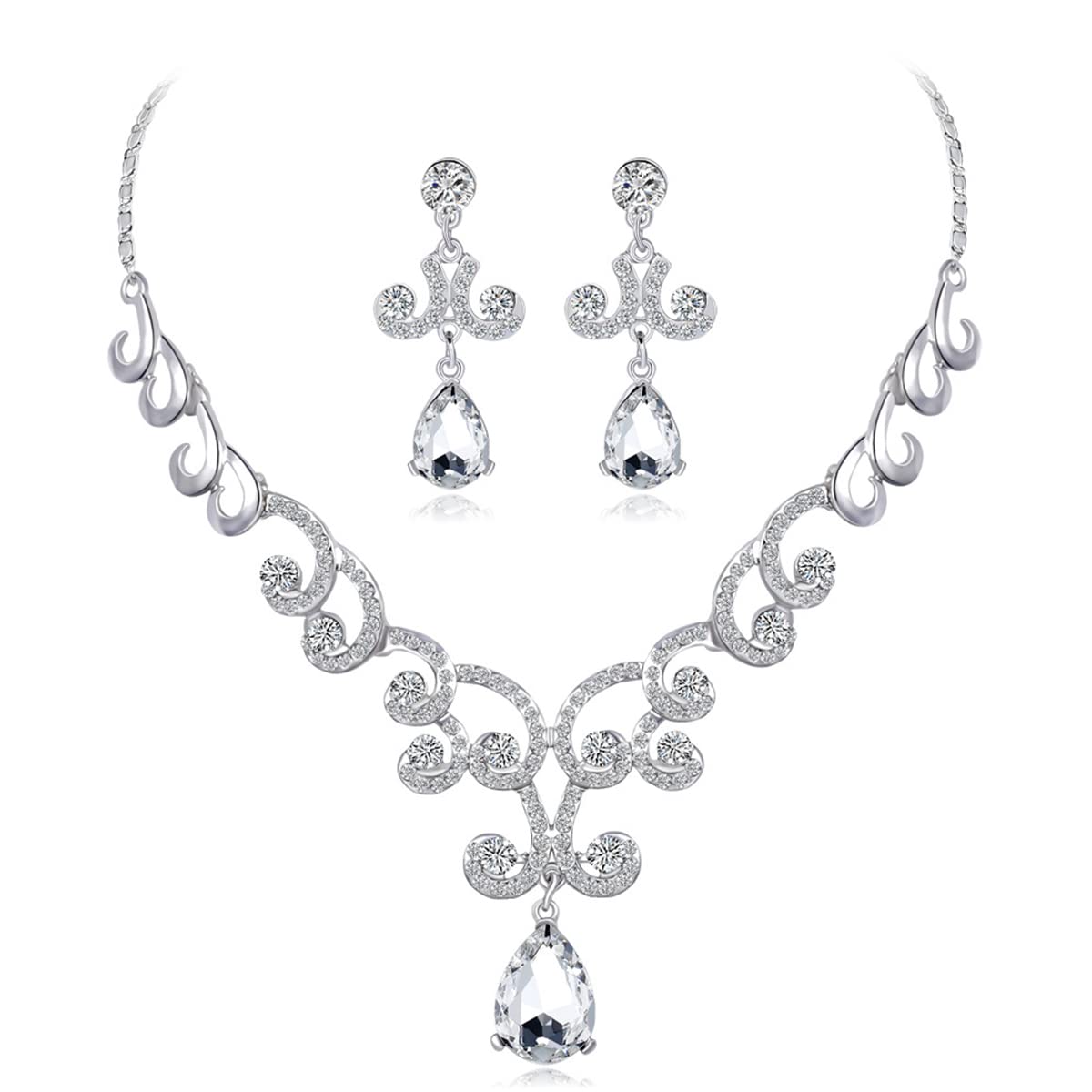 VELESAY Juego de Boda Novia Joyas para Mujer Cristal Novia Collar Mujer Compromiso Boda Novia Dama Honor Joyería Collar De Novia Mujer Conjunto de Collar Pendientes Colgantes con Cristal