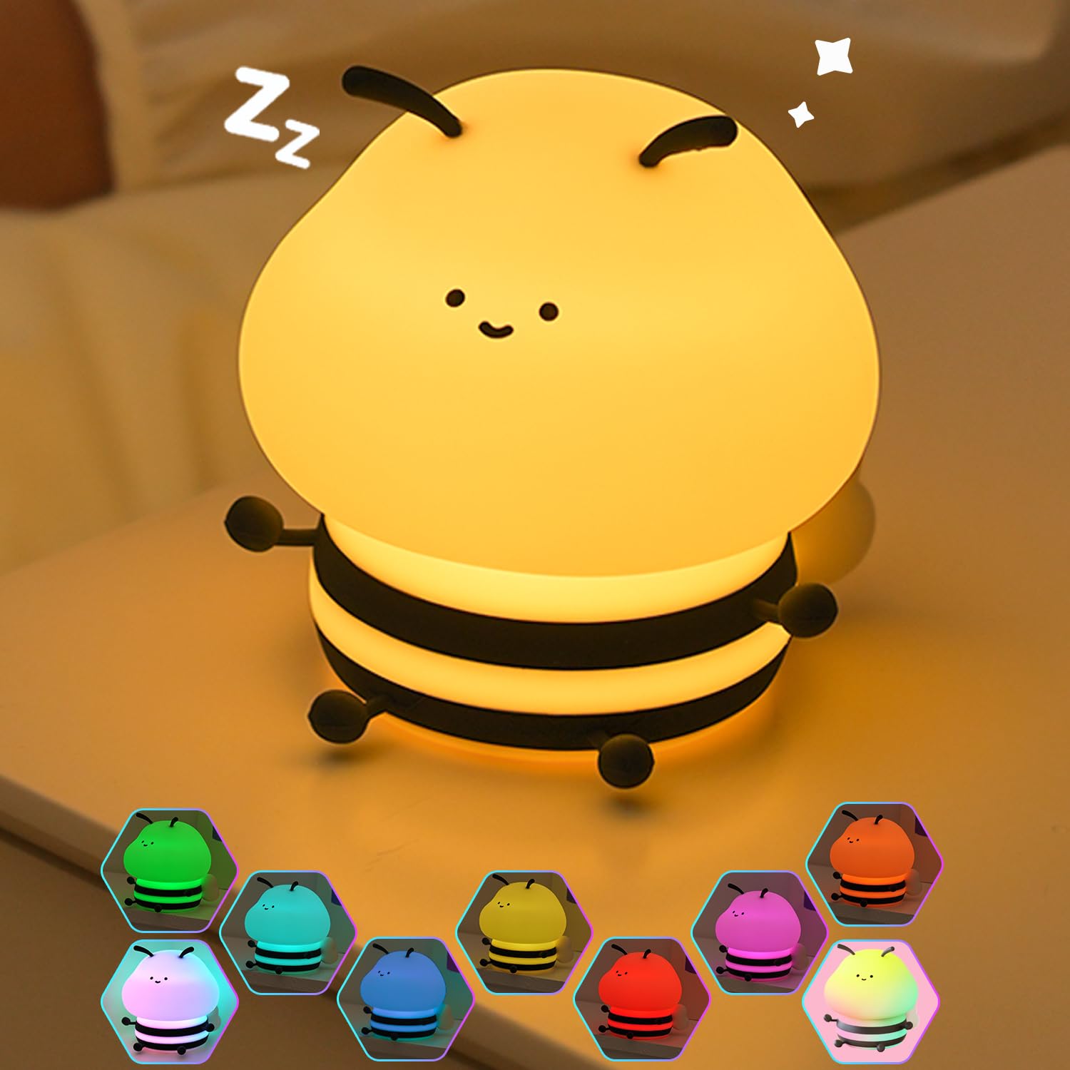JMG-Myratts Night Light for Kids, Cute Soft Silicone Little Bee Lamp, Dimmable Nursery Portable Bee Kawaii Lamps, Bedside Lamp for Baby Toddler Adult[Energy Class G](Little Bee)