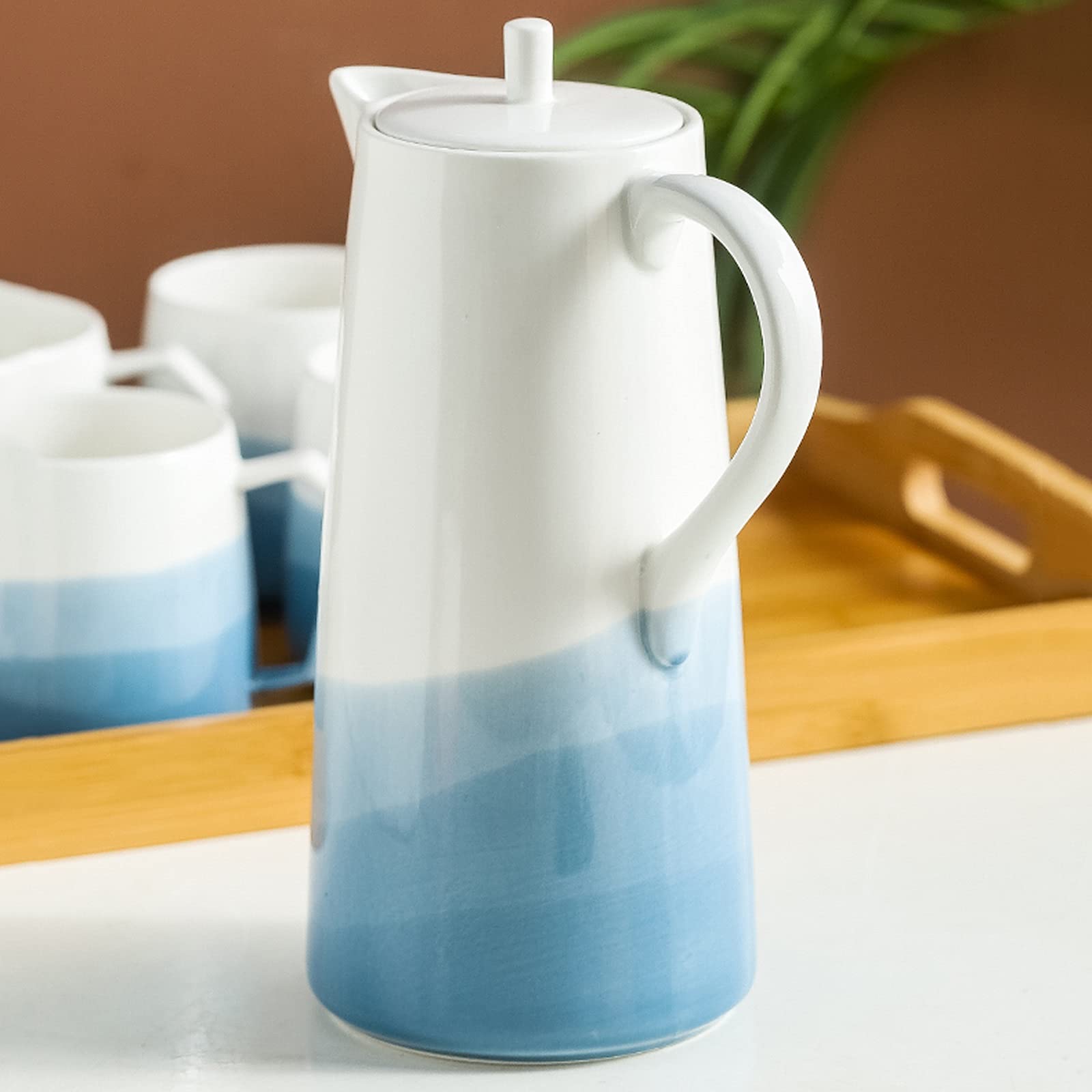 Pichet Pichet céramique créatif avec poignée et Couvercle Domestique pichet résistant à la température Haute température avec Design de Bec de olécranon sans Goutte Pichets