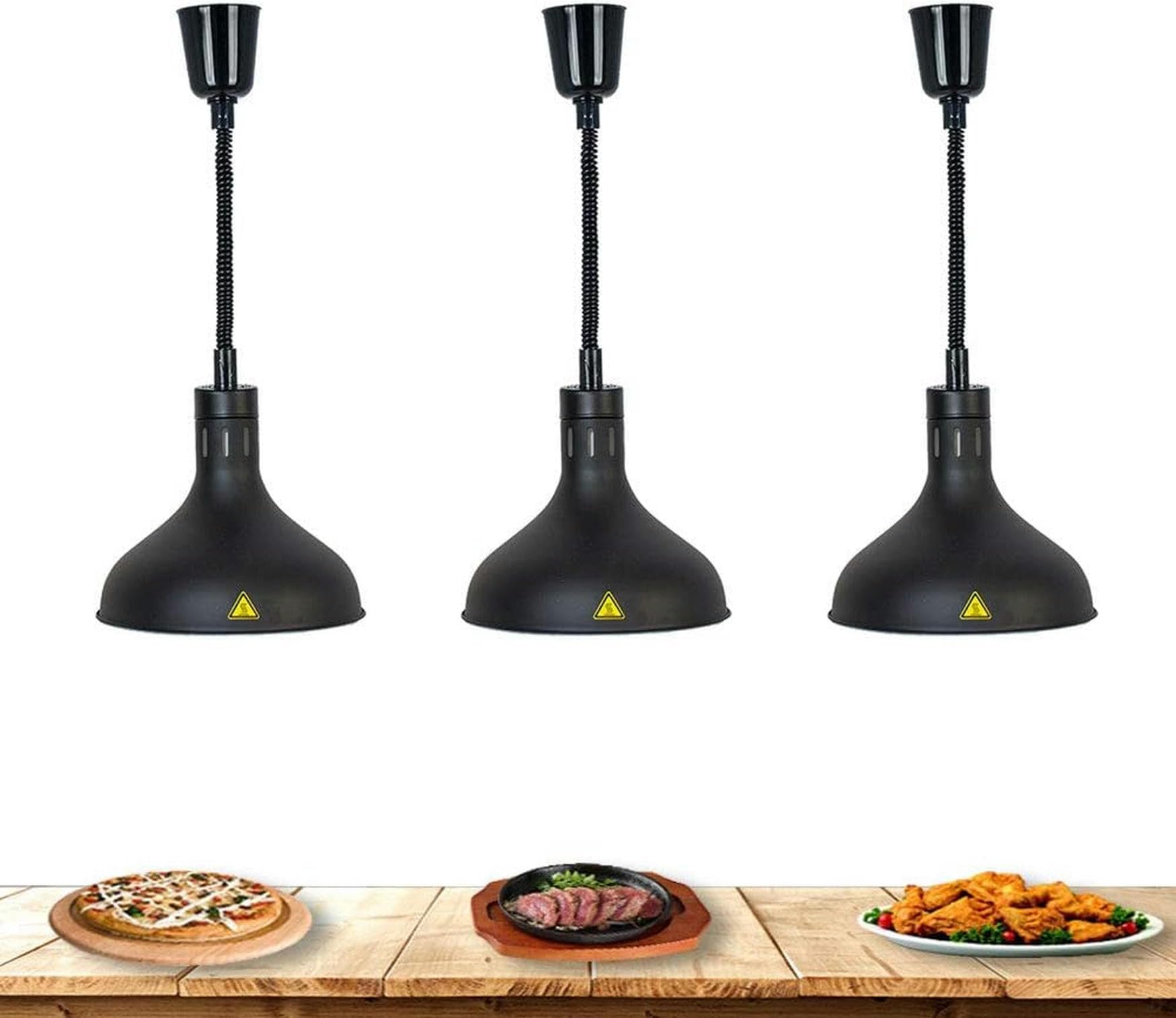 Lampada per scaldavivande, Retrattile Lampada di Calore Alimentare Buffet Forniture Attrezzatura da Ristorante, 3 Pezzi, Nero