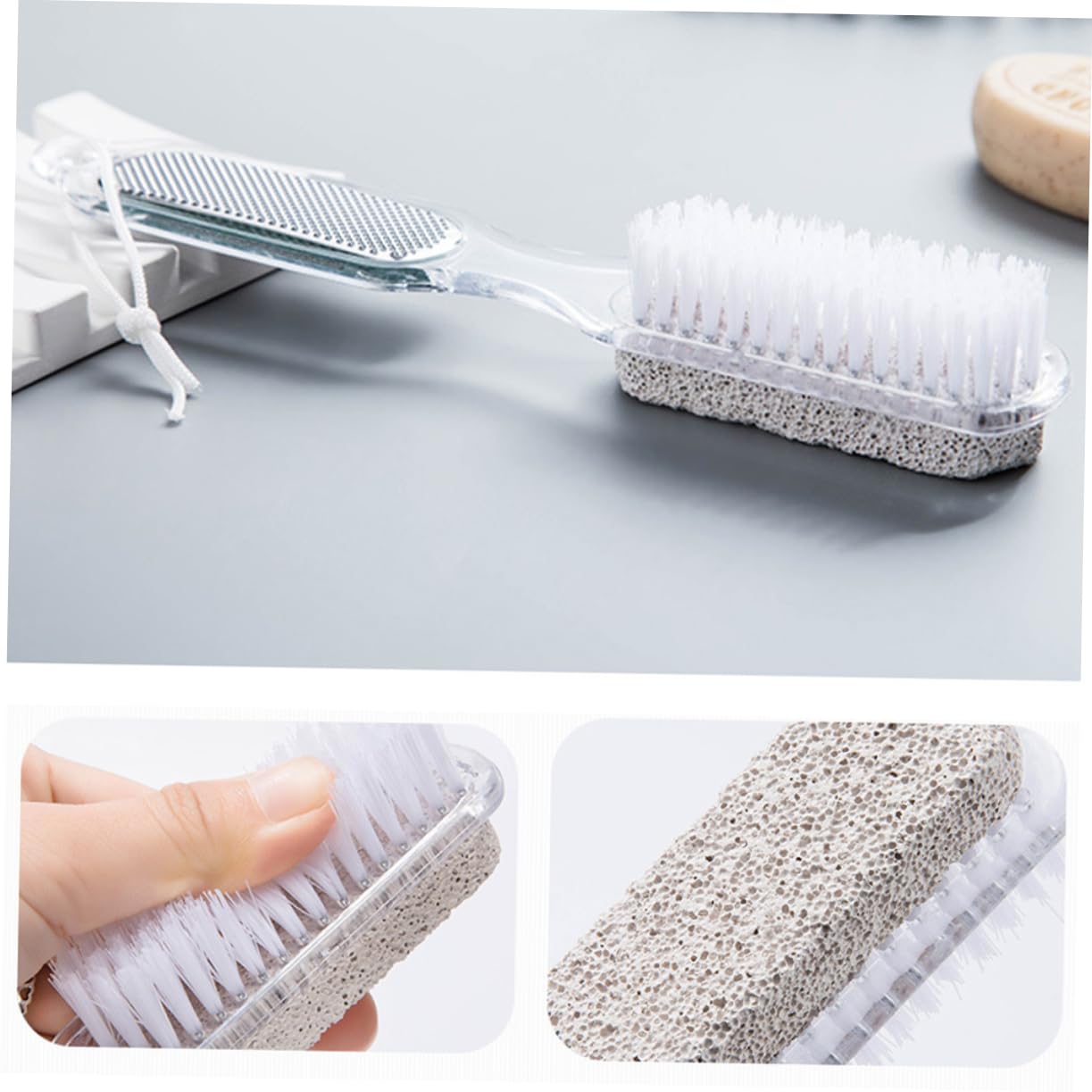 Kit Exfoliante para Eliminar Tejido Muerto Cuidado Pies Piedra Pómez Cepillo y Lima Ergonómica en Casa y Spa