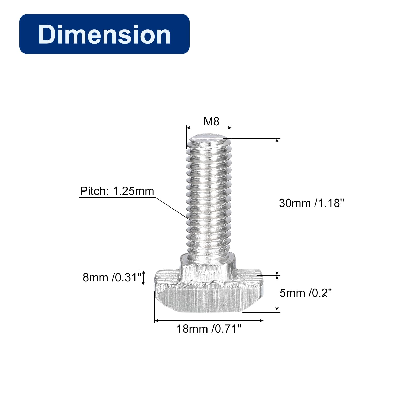 QUARKZMAN 40Pcs Boulons à Tête en Marteau, M8 x 30mm Boulon en T à Tête en Marteau pour Profilé en Aluminium à Rainure en T de la Série 4040, en Acier au Carbone Nickelé, Argent