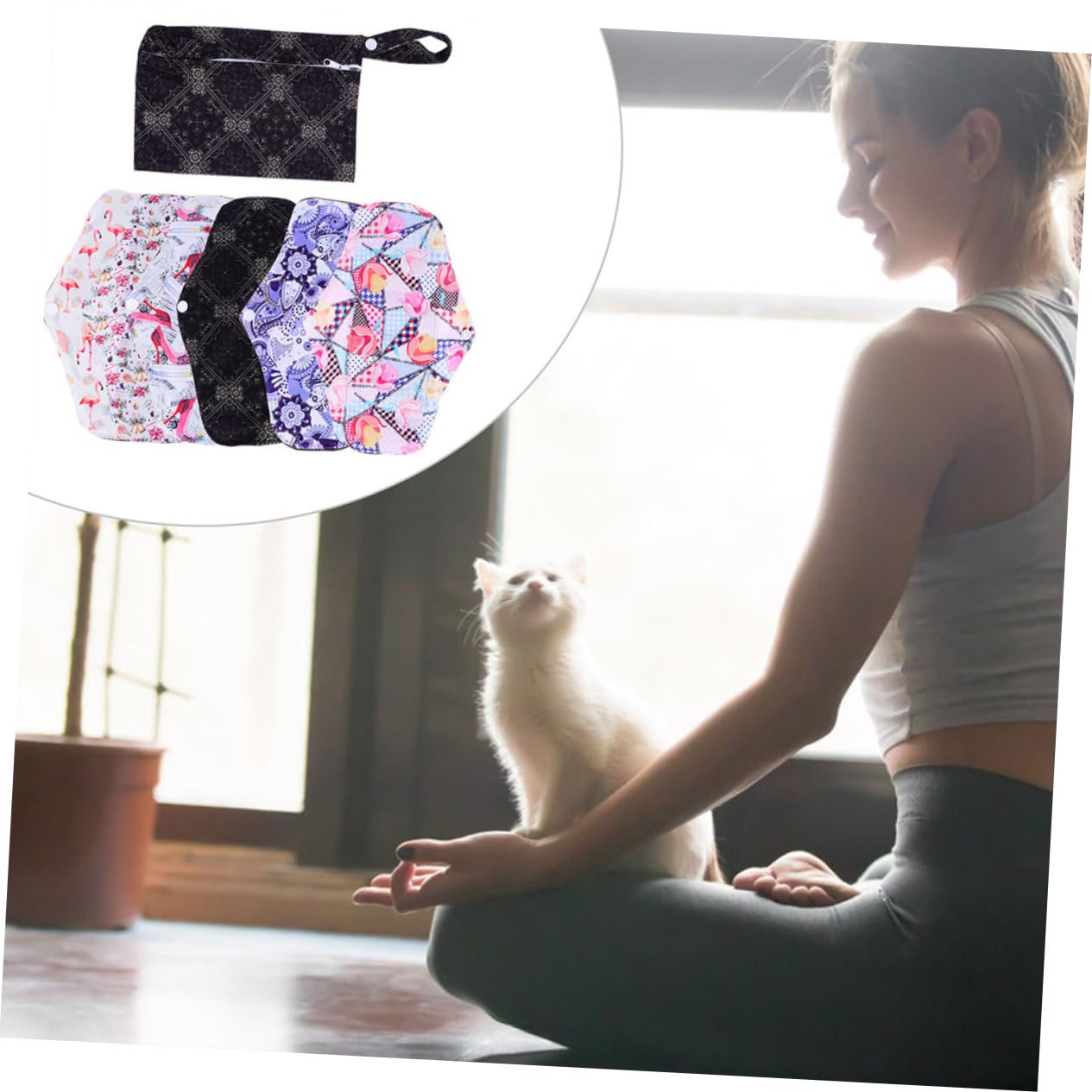 Toallas Menstruales Lavables 7 Piezas de Fibra de Carbón de Bambú | Alas y Broches de Fijación, Tacto Cómodo, para Flujo Abundante, Impermeables, Talla M Estilo Aleatorio