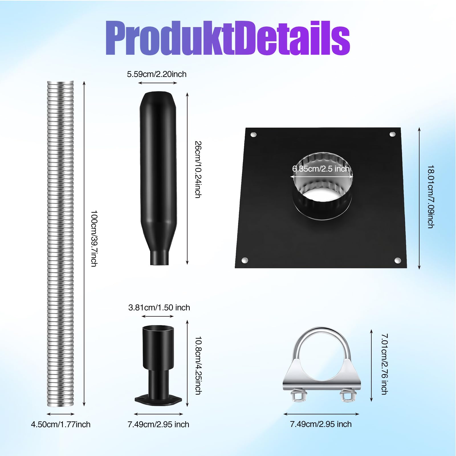 Generador universal de tubo de escape, alargador de escape, kit de silenciador con silenciador de acero inoxidable, reducción de ruido y placa de montaje en pared aislada