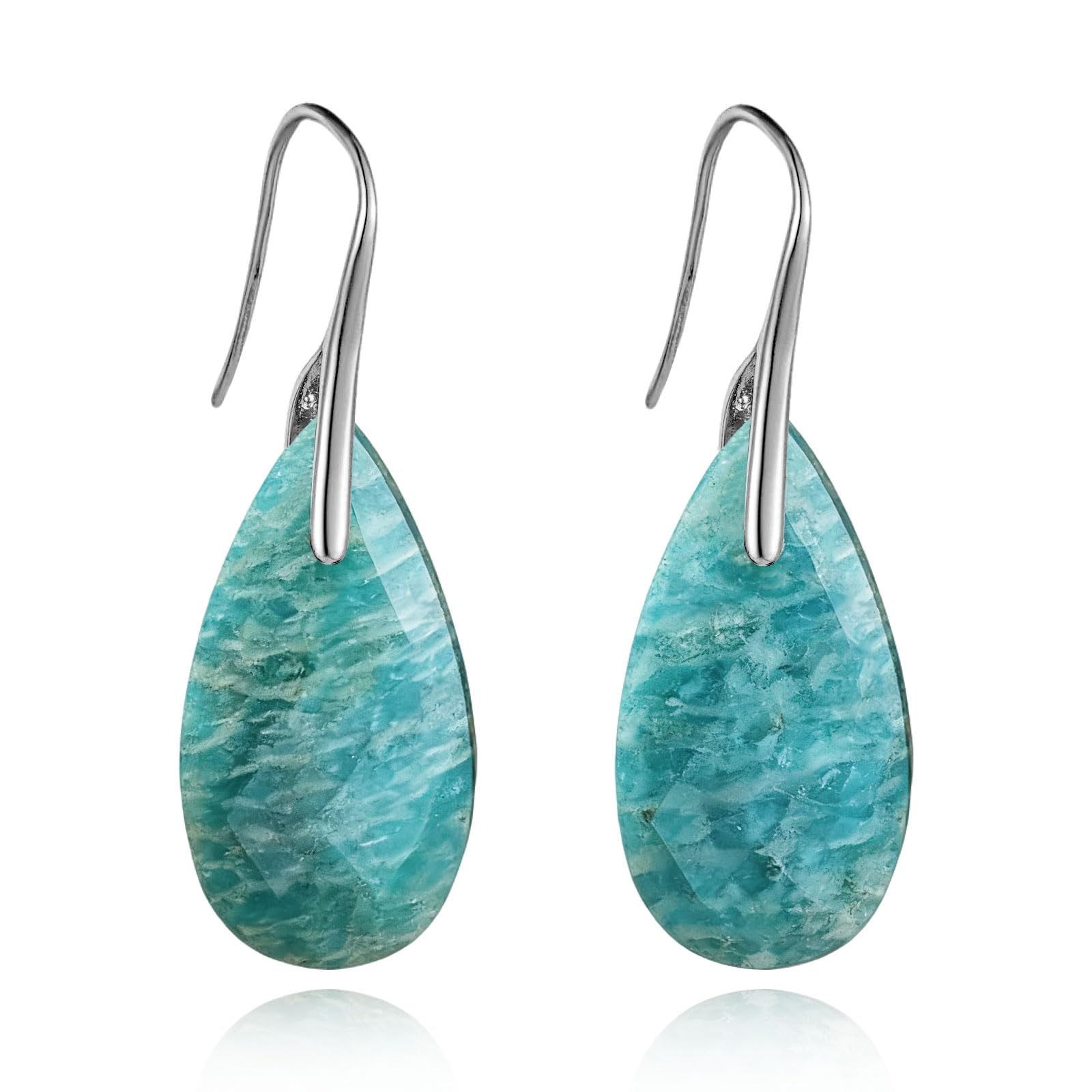 Tröpfchen Ohrringe Amazonit Edelstein aus Edelstahl Versilberte, Hypoallergen Grüne Naturstein Ohrringe Hängende Natürlicher Heilstein Ohrhänger Kristall Reiki Balance Chakra Schmuck Geschenke
