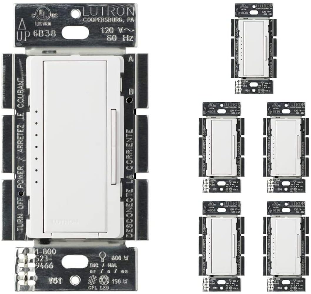 Lutron Maestro LED+ Dimmer Switch for Dimmable LED, Halogen and Incandescent Bulbs, 150W/Single-Pole or Multi-Location, MACL-153M-WH, White (6-Pack)
