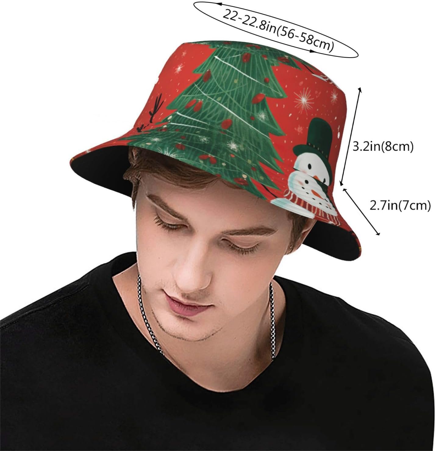 Christmas Holiday Print Sun Hat Outdoor Fisherman Cap Summer Bucket Hat Beach for Men Women Black