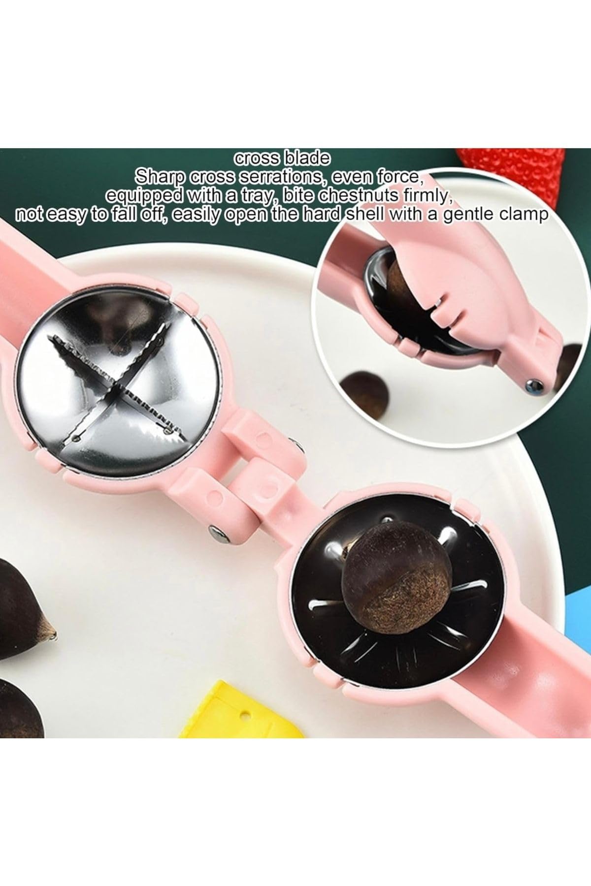 Yenigeldi 1 Adet Yeni Tasarım Ergonomik Paslanmaz Çelik Hazneli Kestane Kesici,Pembe