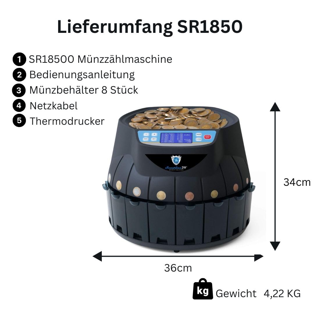 Münzzähler Euro SR1850 mit Drucker Securina24® (schwarz mit Drucker)
