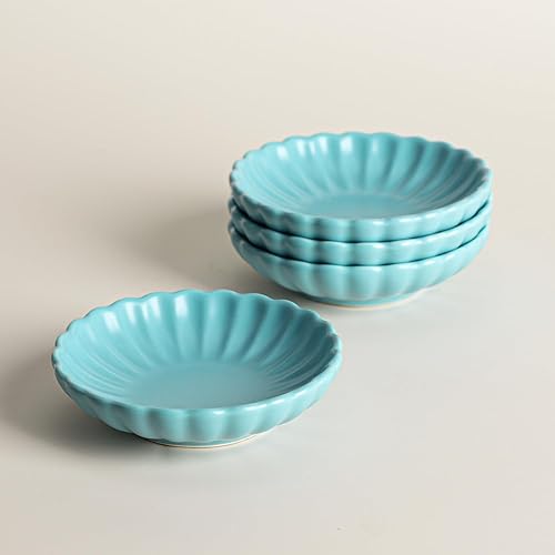 Miniatura 3 de Gaolinci Plato de cerámica con forma de flor de 3.5 pulgadas, mini condimento lateral, platos para servir aperitivos, juego de platillos pequeños de