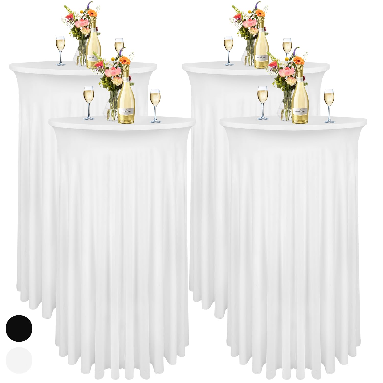 CoFashion Spandex Cocktail Table Skirt 4 Pack 32x43 Inch Highboy Spandex Cocktail Table Cover White, Table Covers with Wavy Drape High Top Cover for