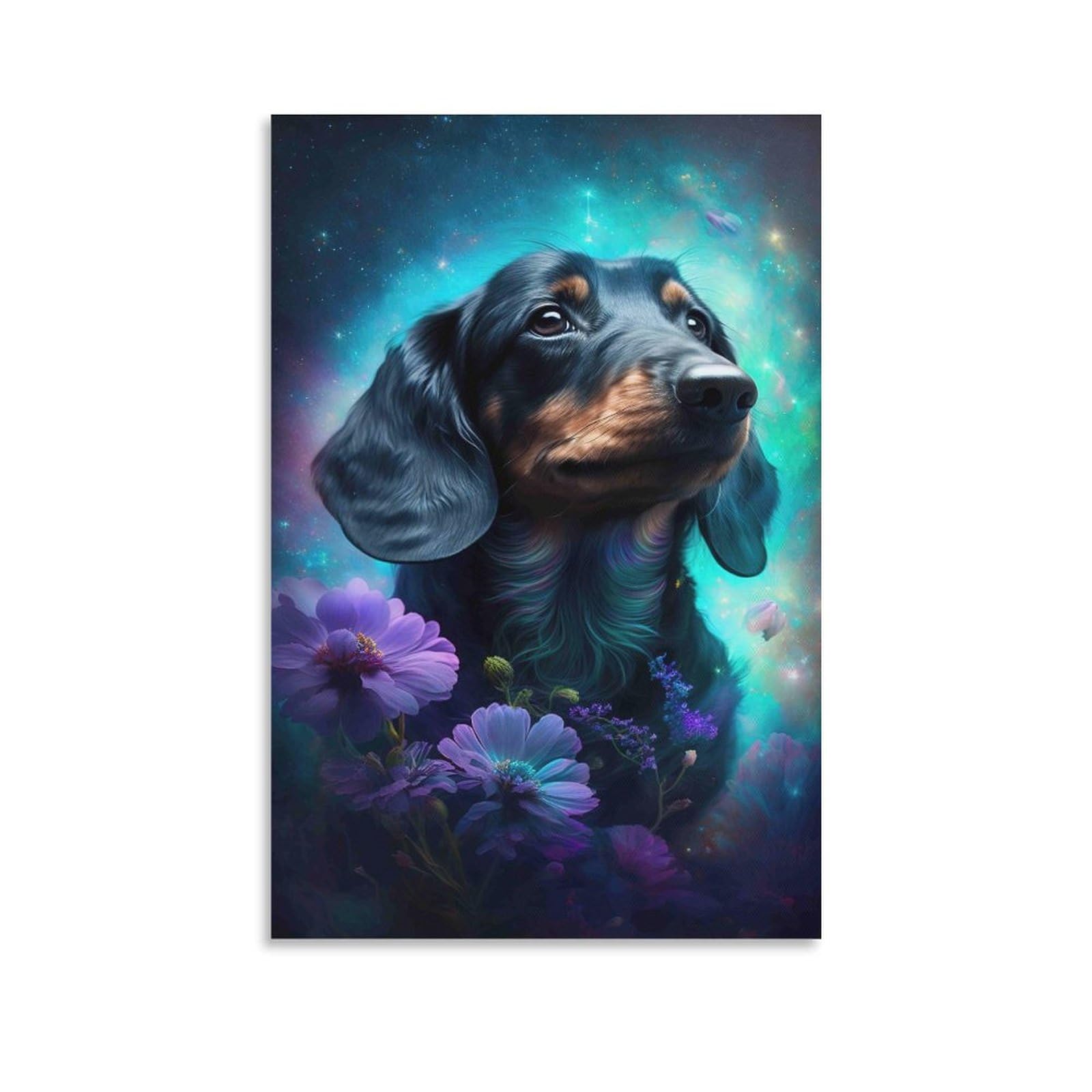 DHBANEIOK Dachshund in Galaxy Poster Artwork Giclee Canvas Prints Modern Canvas Wall Art Picture Wall Hanging for Bedroom Living Room Decor 20x30inch(50x75cm)