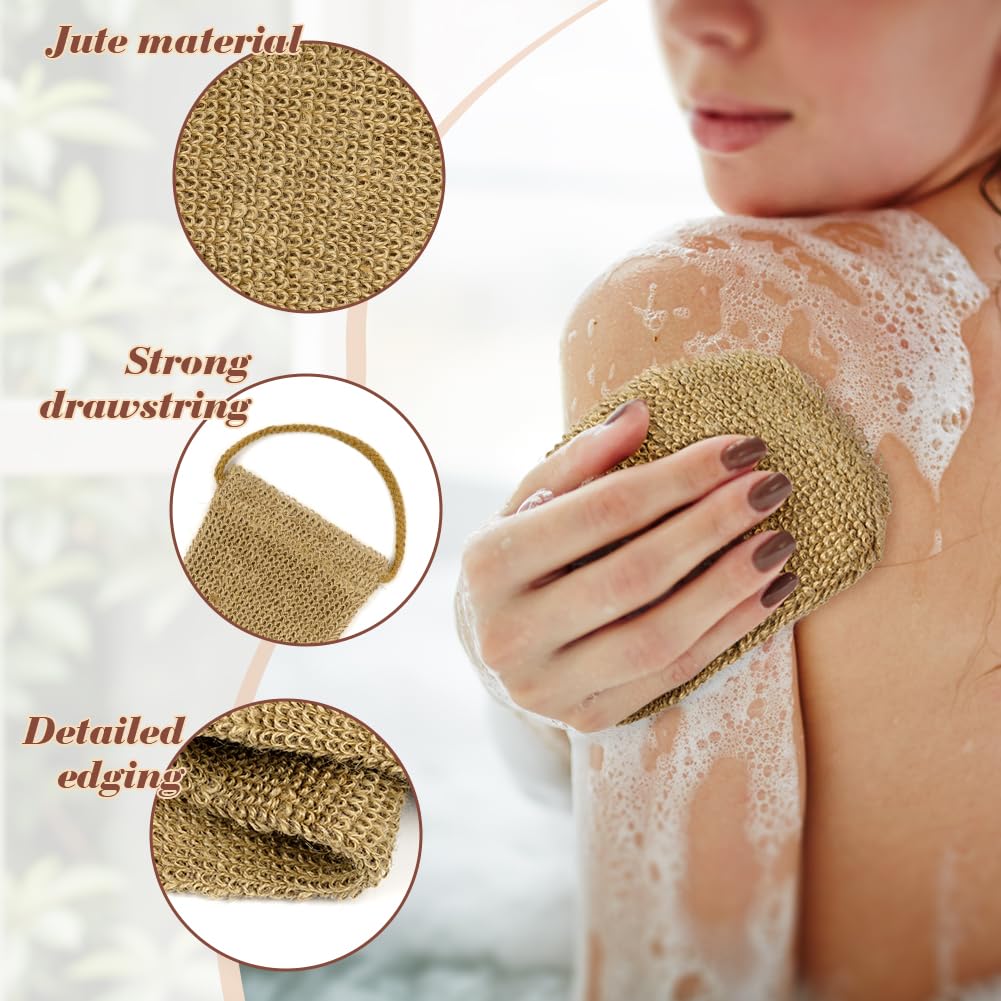 LOPHE Ensemble de Gommage Dorsal en Jute Comprenant Des Gants Exfoliants, Serviette Exfoliante Extra Longue, Sangle Exfoliante Naturelle pour le Dos, Gants de Bain pour Hommes et Femmes