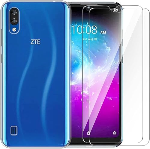 Funda para ZTE Blade A5 2020 + 2 unidades Protector de pantalla de vidrio templado  Silicona transparente suave flexible a prueba de golpes TPU