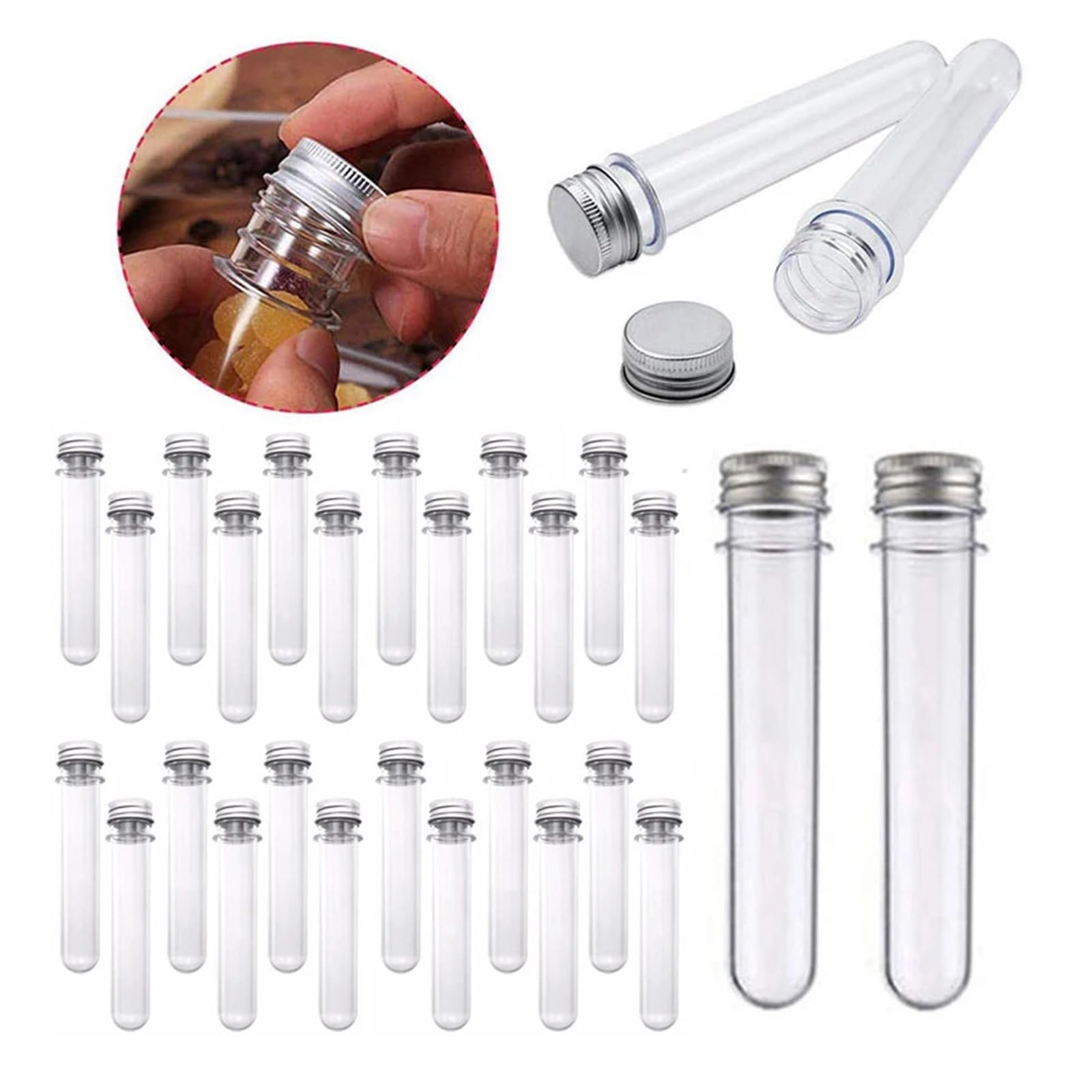 yingyingjia 30 szt. naukowych probówek testowych 40 ml 23x140 mm przezroczyste plastikowe probówki gumball cukierki tubki do fiolek soli do kąpieli
