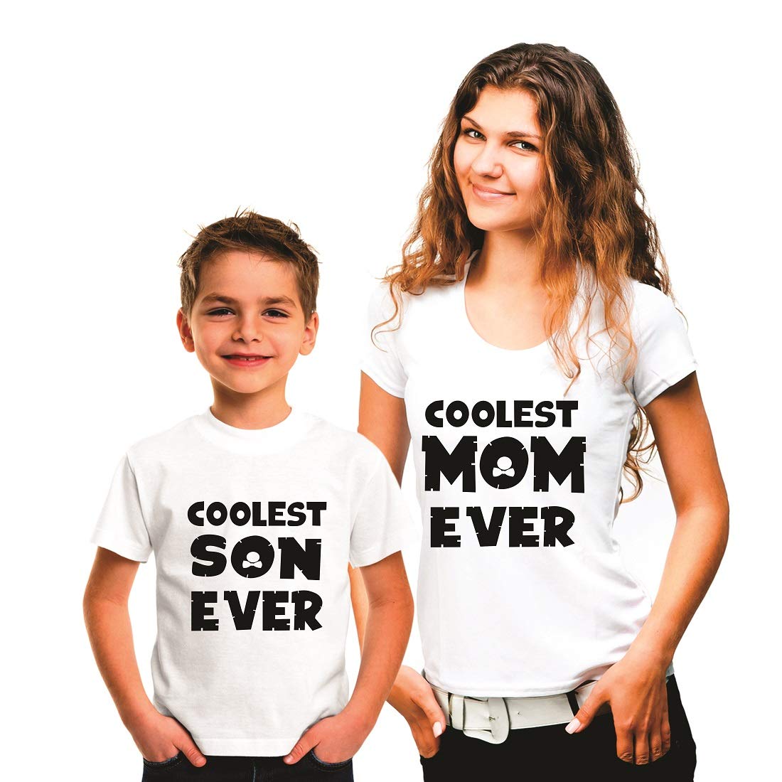 Hangout HubWomen's & Boy's Cotton Regular Fit Coolest Mom Son Ever Family Matching Twinning T Shirts-Set of 2