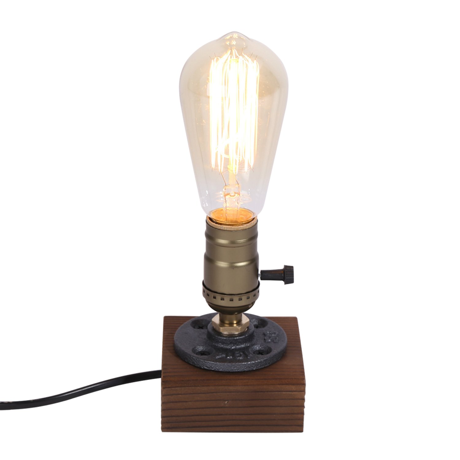 Sotoboo Vintage Retro Industrial Edison White Wooden Base Table Lamps with Switch Desk Lamp Home Decor for Bedroom Living Room Bar Hotel Without Bulb (UK)