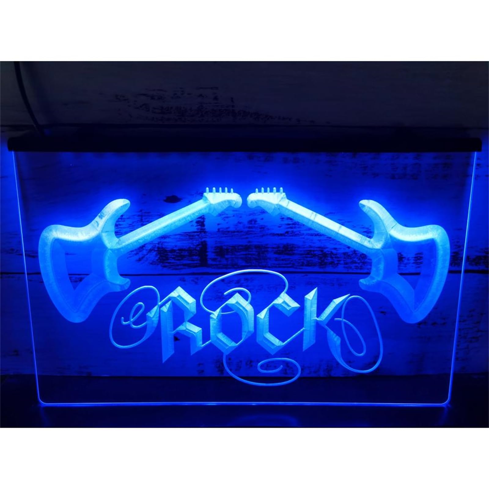 Insegna al neon a LED per chitarra rock, luci al neon incise 3D alimentate tramite USB personalizzate con dimmer, per musica dal vivo party bar appeso a parete decorativo dimmerabile,Blu,40x30cm