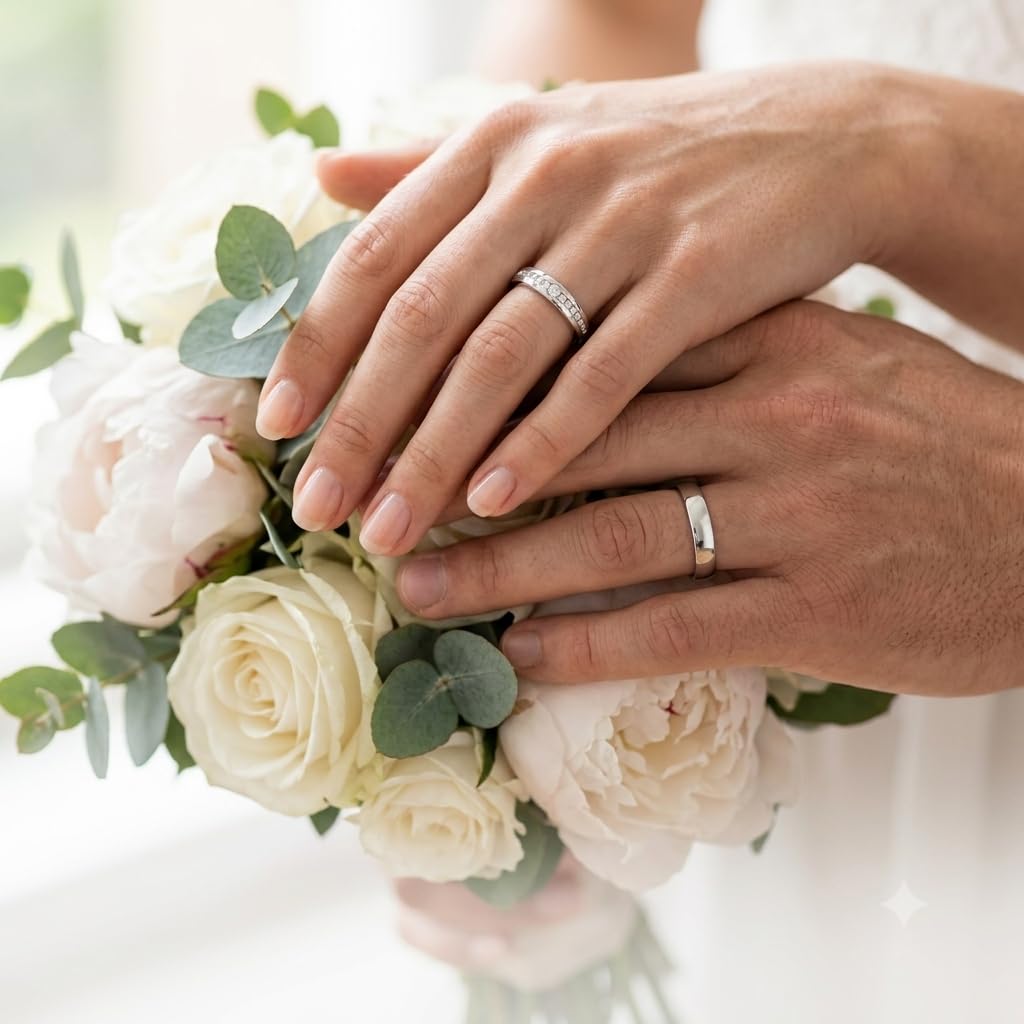 Kolibri Rings 925 Sterling Silber Massiv, Rhodiniert | Freundschaftsringe Paarpreis mit 15 Zirkonia Steine in Kanalfassung | Trauringe Eheringe Partnerringe | Made in Germany | Gratis & Gravur