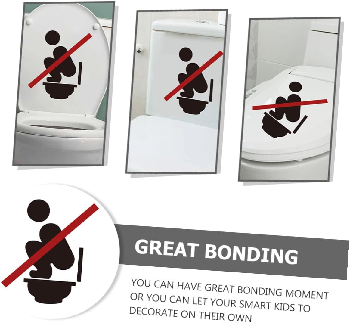 2 Sheets Removable Toilet Seat Sign Cling Sticker Bathroom Wall Decal Reminder Not to Squat Toilet Lid for Clean Restroom Surface Decoration