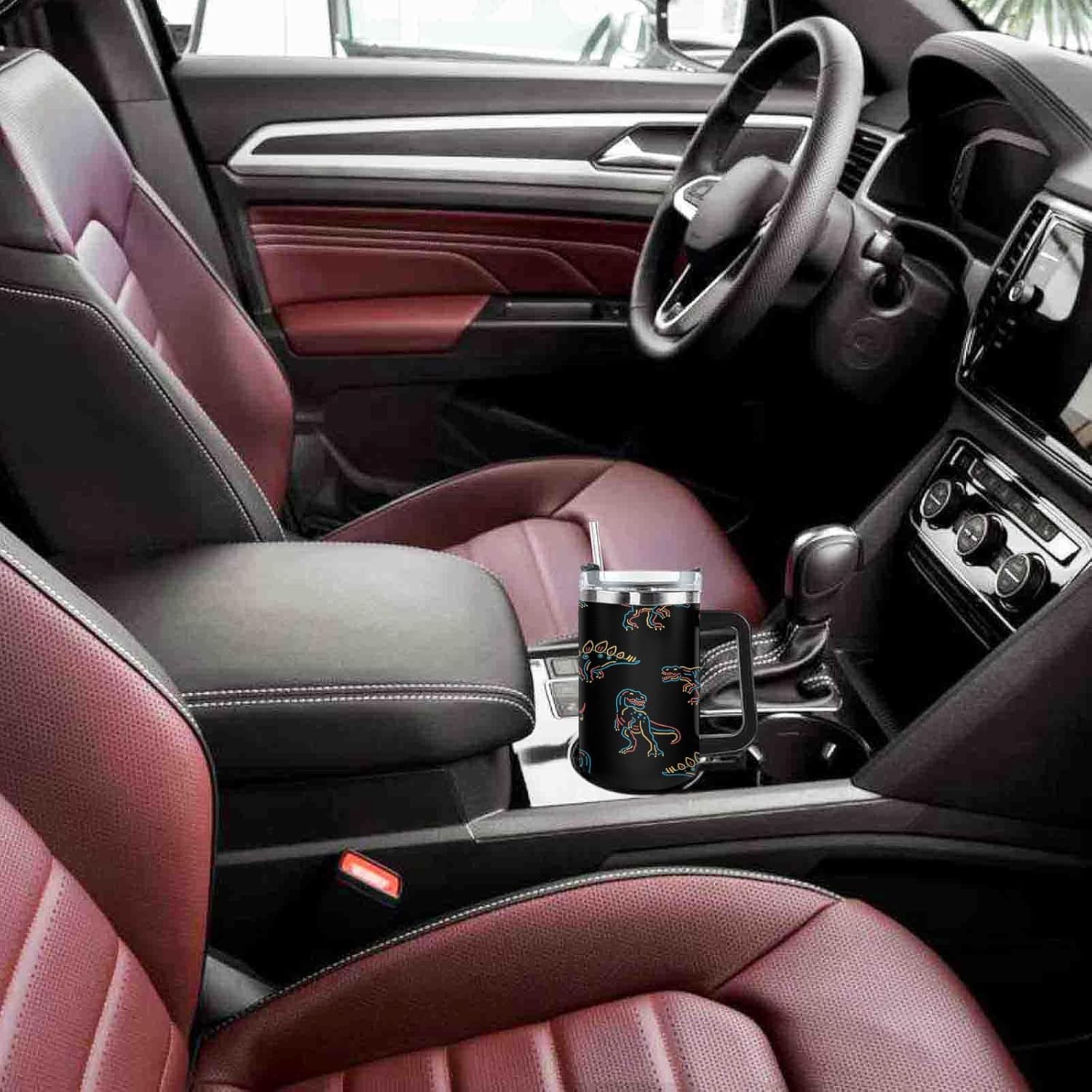 generic Dinosaur Dino Favors 40oz Tumbler With Handle Gifts For Fathers Stainless Steel Wine Tumbler For University, White - Image 6