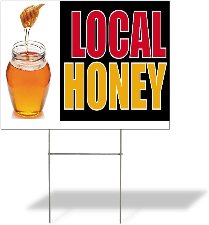 Weatherproof Yard Sign Local Honey Outdoor Advertising Printing A Yellow Lawn Garden Condiments 18x12 Inches 2 Sides Print
