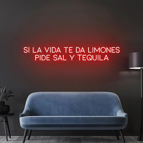 Miniatura 3 de Letrero de neón de Si La Vida Te Da Limones Pide Sal Y de Tequila de 35 pulgadas con luces LED para decoración de pared para el hogar, cóctel, bar,