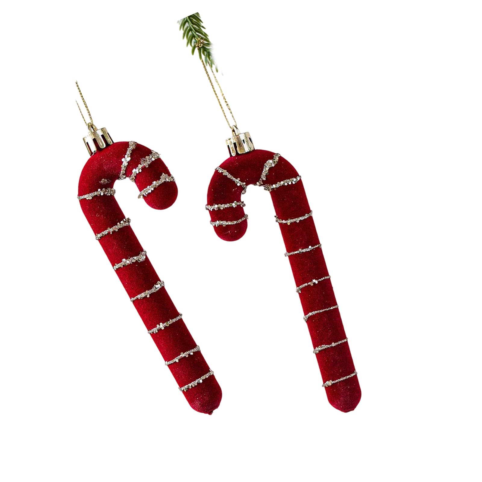 Tsophreniq Holiday Velvets Bells Bowknot Canes Hanging Ornament Stylish Decoration for Gift Wreath Fireplaces Candy Canes Ornament