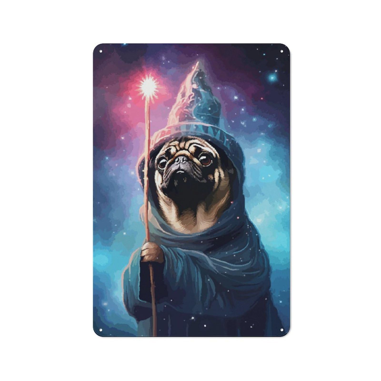Junmoney Pug Wizard Cute Pixel Art Vintage Tin Sign 30X20cm With For Dining Room Or Kitchen, For Vintage Wall Decor Fans, For Metal Sign Collectors