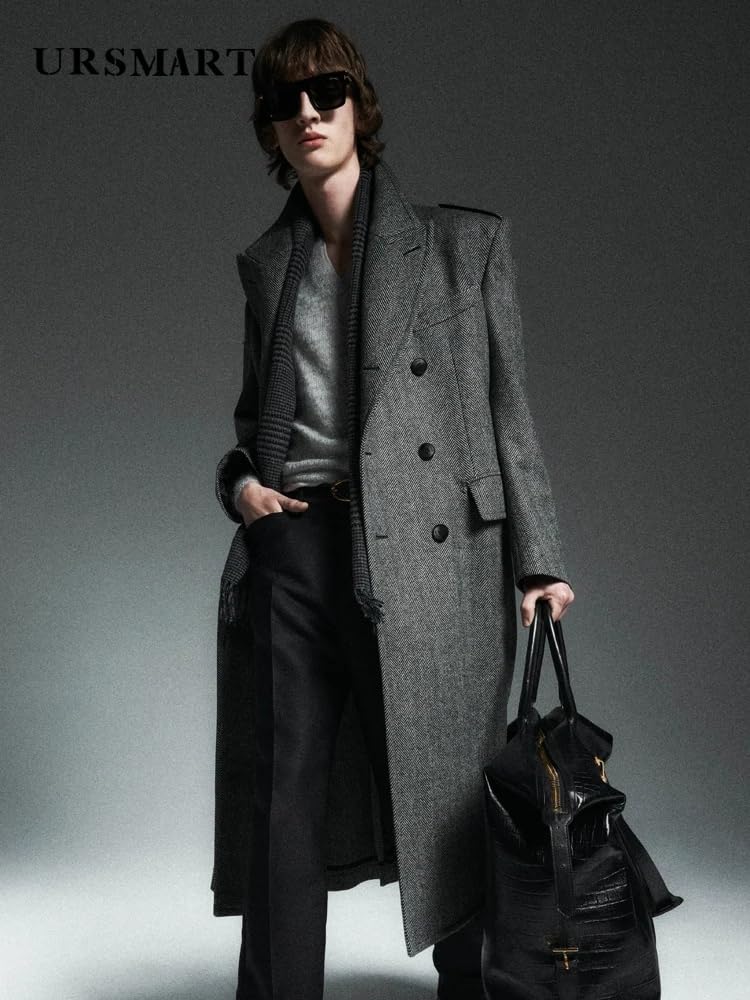 Lunghezza Spina Di Pesce Cappotto Di Lana Degli Uomini Stile Classico Doppio Petto Addensato E Staccabile Fodera Interna Cappotto Uomo