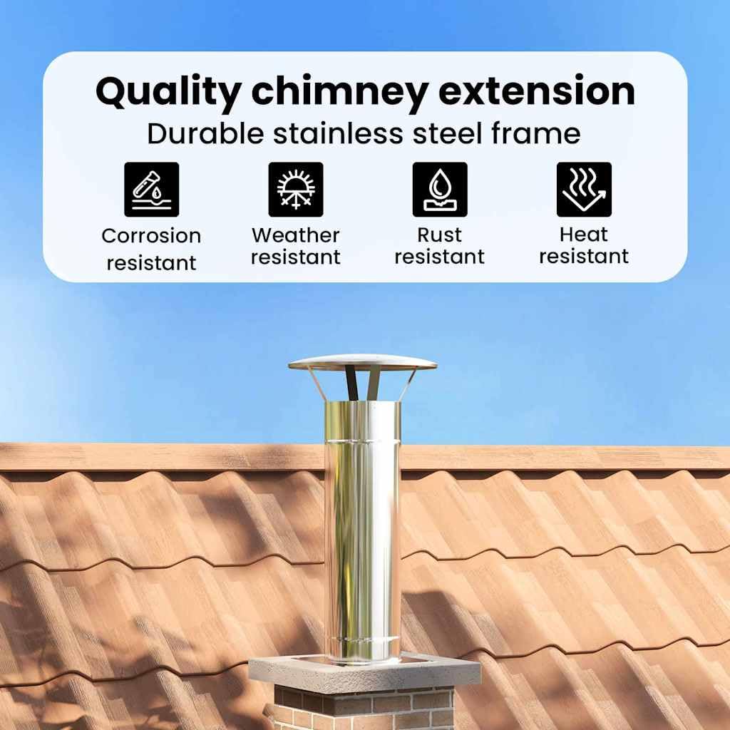 vidaXL Kaminverlängerung Silber 35 x 35 x 82 cm Edelstahl, Garten und Terrasse, Coole Kamin-Accessoires, wetterfester Schornstein, tragbare Heizverlängerung, Wärme im Freien