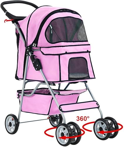 BestPet Cochecito para mascotas, gato y perro, jaula de viaje, plegable, color rosa