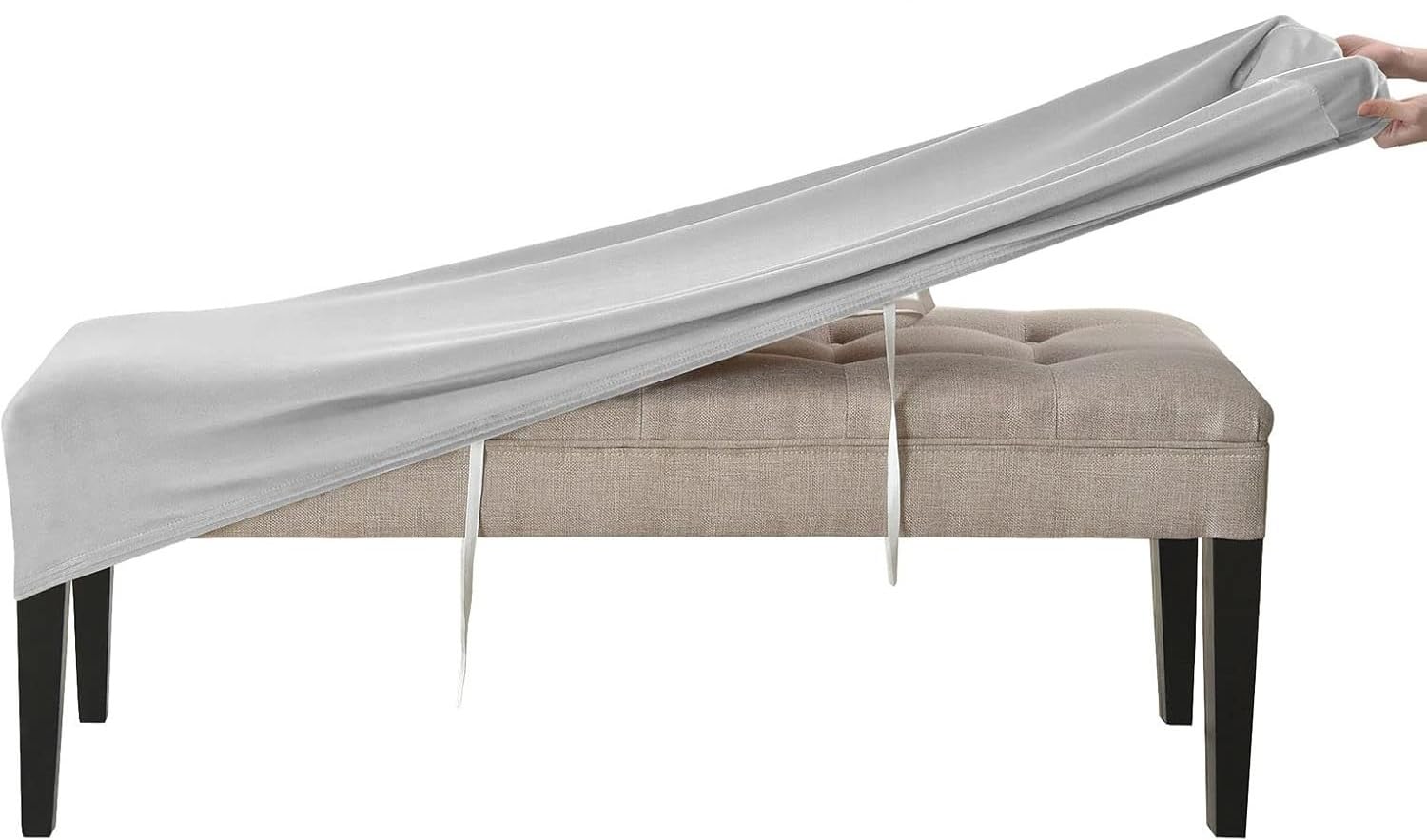 Rtsfkfs Light Grey Velvet Bench Slipcover Washable Upholstered Seat Protector Cover For Living Room, Kitchen & Bedroom(Light Grey)