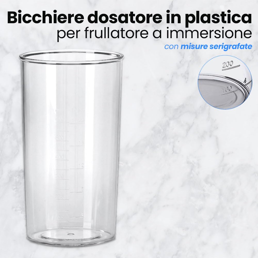 Anakel Home Contenitore Frullatore ad Immersione 600ml Per misurare Quantità | Misurino Graduato Plastica