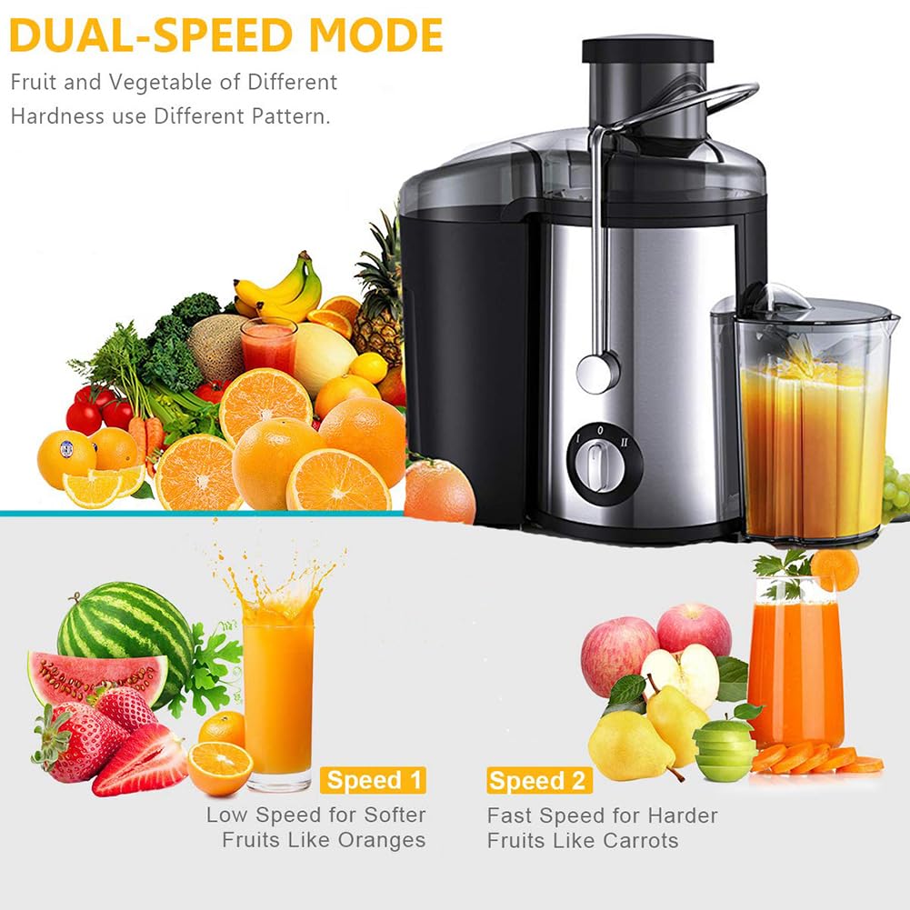 Estrattore di succo centrifugo in acciaio inox con ampia tramoggia di alimentazione, estrattore di frutta e verdura, macchina per la produzione di succhi a 2 velocità, senza BPA, ideale per negozi d